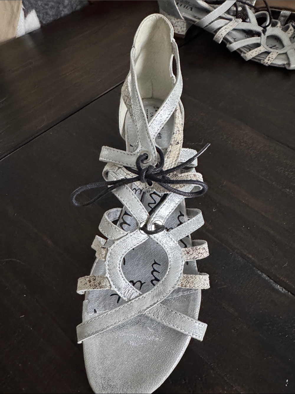 Tour en Ville -made in France Lace-Up Metallic Silver Women's Sandals